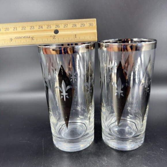 Dorothy Thorpe Silver Harlequin Diamond Fleur de Lis Glasses Highball Barware 2 - Picture 5 of 16